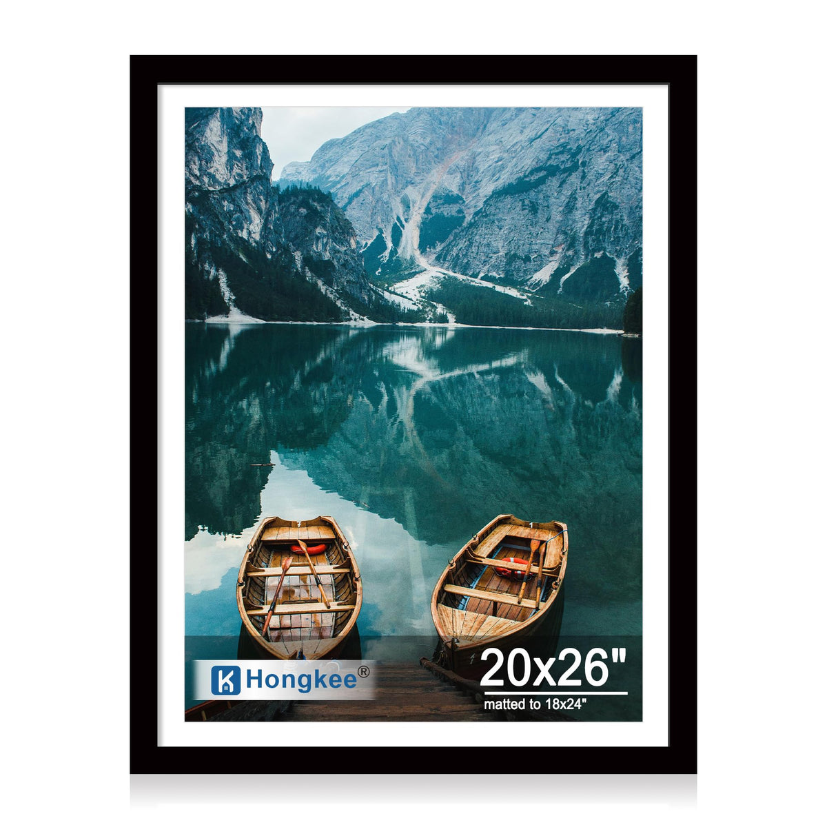 Hongkee 4x6 Picture Frame with Real Glass Wood Frame, 1 Pack (Mat 3.5x5)