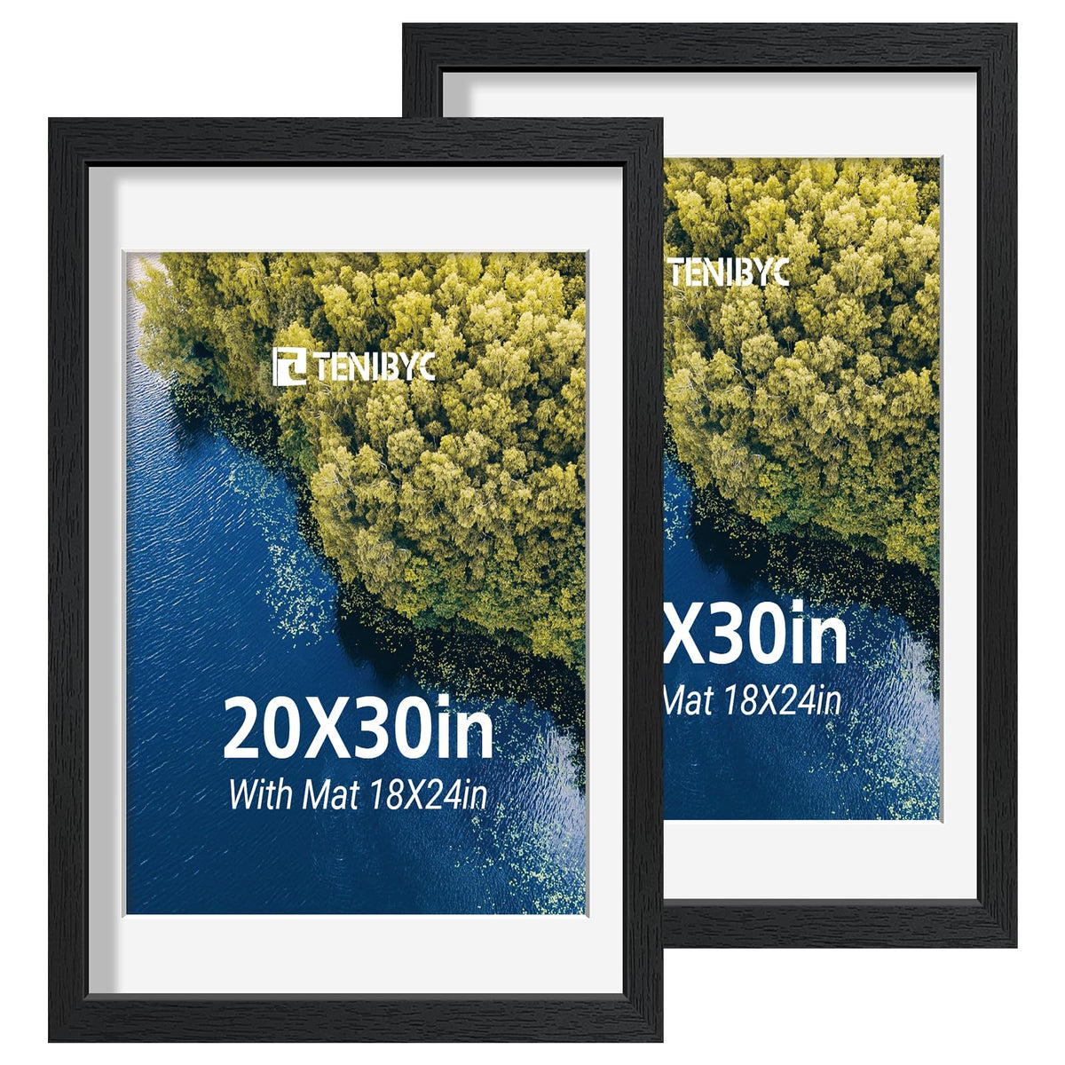 11x14 Picture Frame 4 Pack, 8x10 Mat, Black Wood, Glass, for Photo