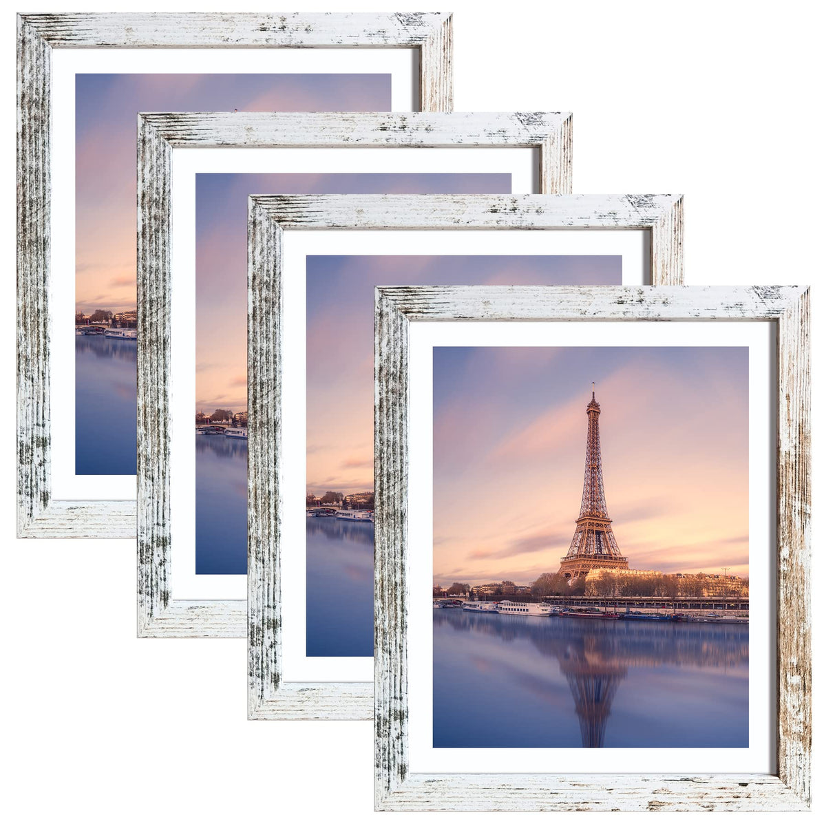 SESEAT 8x10 Picture Frames Rustic Brown with Mat Photo Frames 4 Packs for Tabletop or Wall
