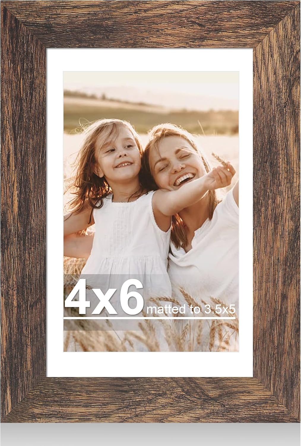 Hongkee 4x6 Picture Frame with Real Glass Wood Frame, 1 Pack (Mat 3.5x5)