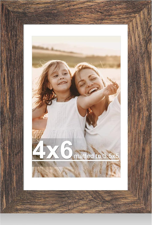 Hongkee 4x6 Picture Frame with Real Glass Wood Frame, 1 Pack (Mat 3.5x5)