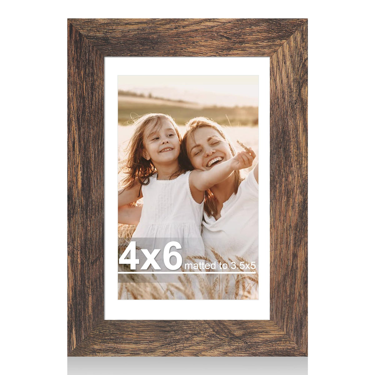 Hongkee 4x6 Picture Frame with Real Glass Wood Frame, 1 Pack (Mat 3.5x5)