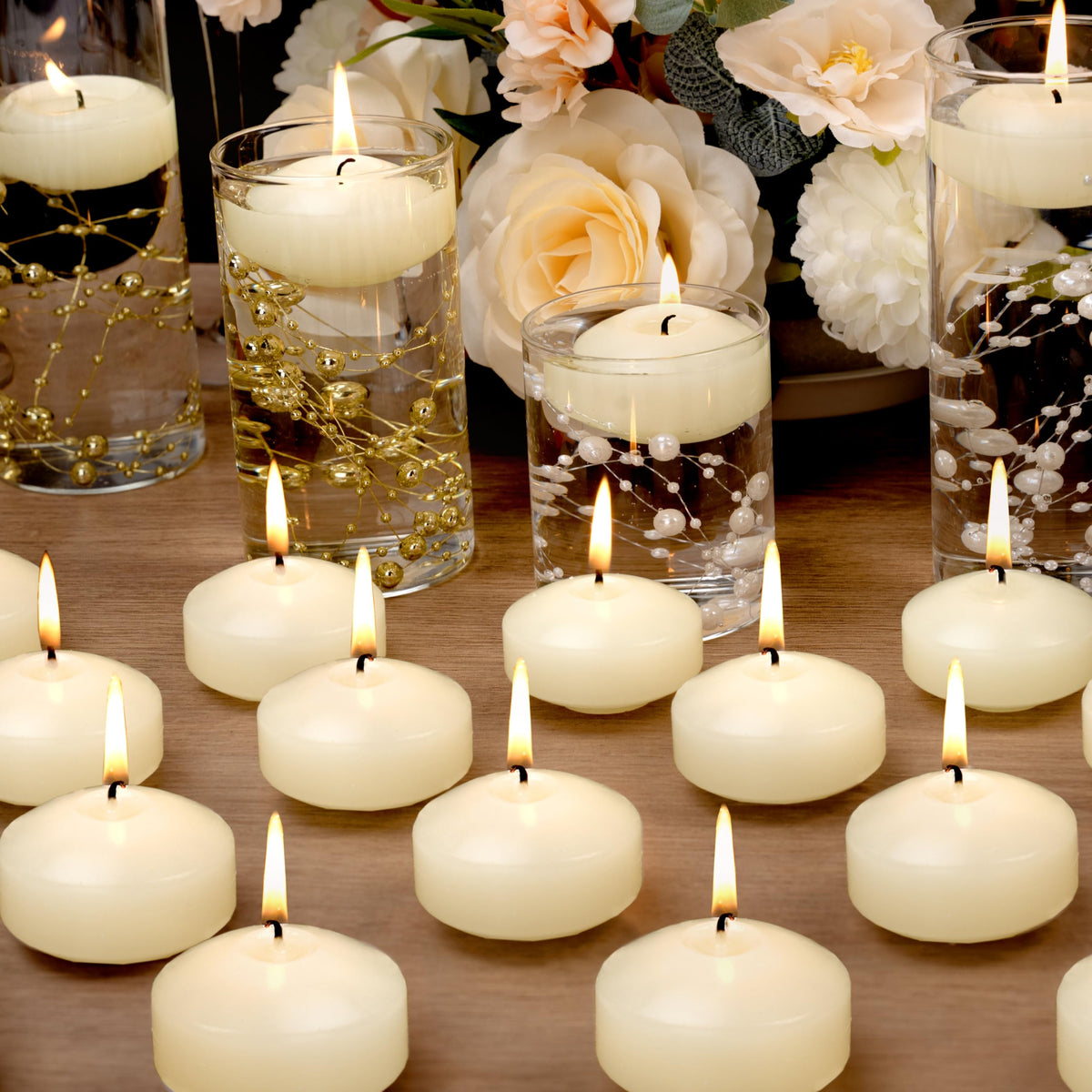 Floating Candles 2-Inch - 12 Pack White Unscented Floating Candles Smokeless Slow Burning Water Candle Set for Centerpieces Wedding Party Gifts Home Decor