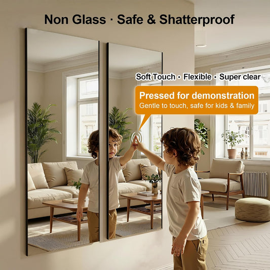 brisafe No-Nail Self-Adhesive Wall NanoMirror, 16 x 55 in, Black
