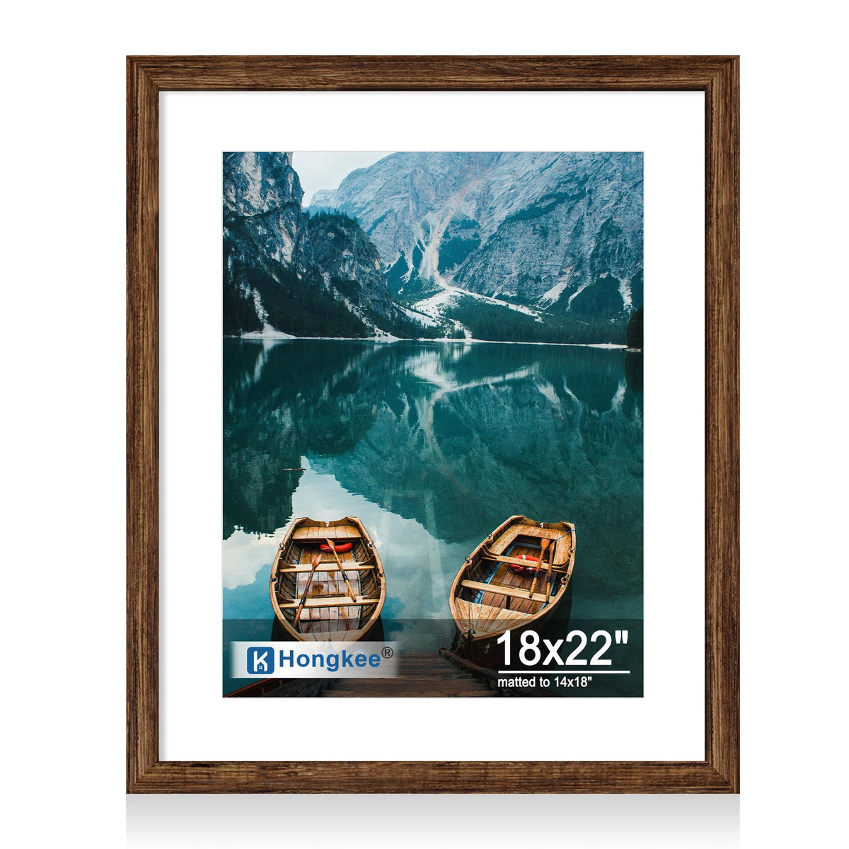 Hongkee 4x6 Picture Frame with Real Glass Wood Frame, 1 Pack (Mat 3.5x5)