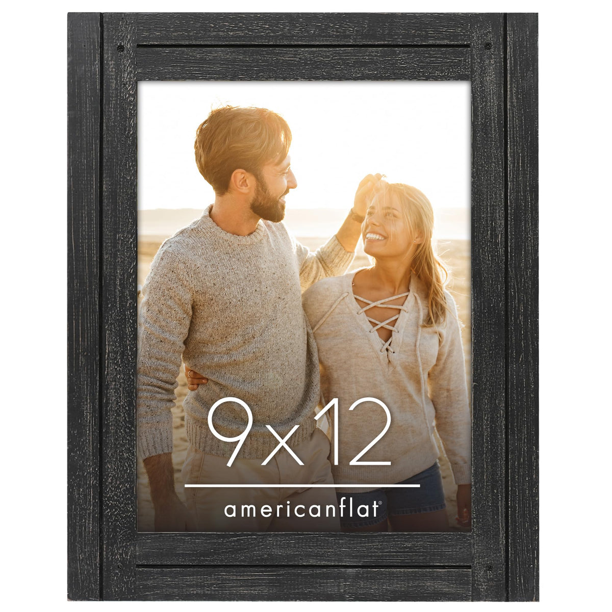 Americanflat 5x7 Picture Frame - Distressed Wood - Charcoal Black