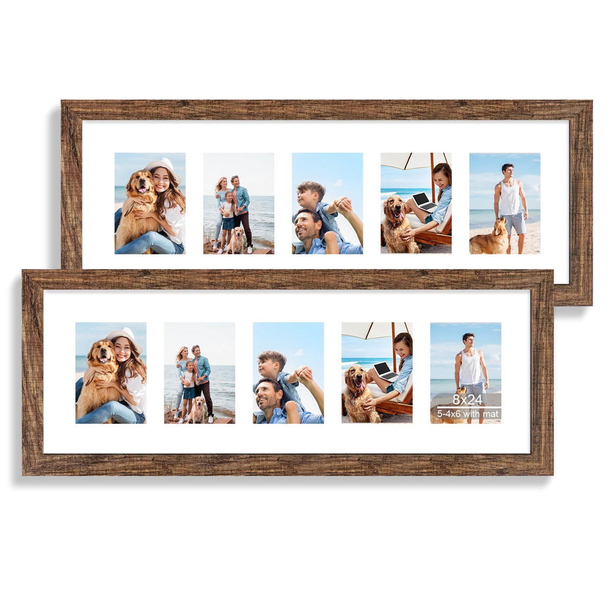 Hongkee 11x14 Picture Frame Set of 2, Collage Five 4x6 with Mat, Real Glass