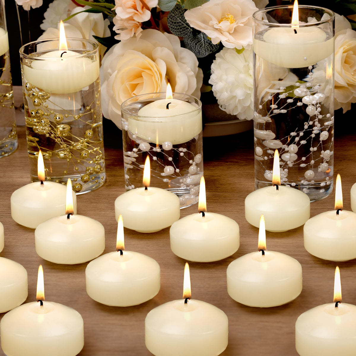 Floating Candles 2-Inch - 12 Pack White Unscented Floating Candles Smokeless Slow Burning Water Candle Set for Centerpieces Wedding Party Gifts Home Decor