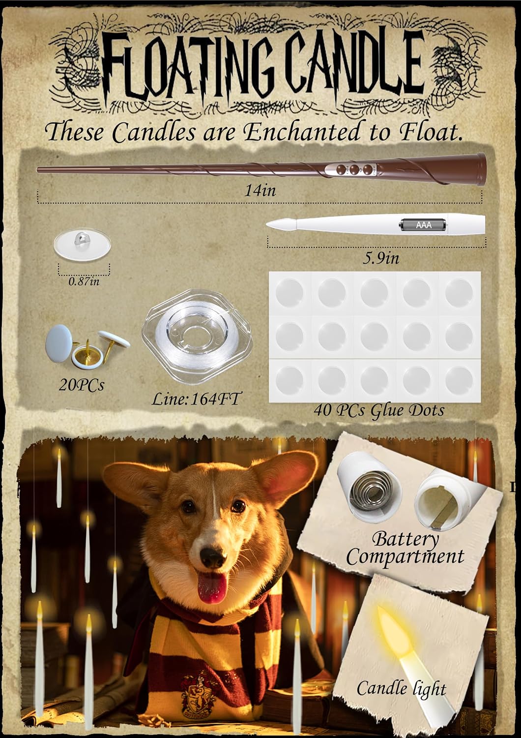 Halloween Decoration Floating Candle with Wand Magic LED Flickering-20PCs