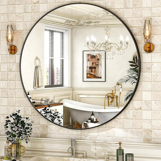 HARRITPURE Round Mirror 30 Black Wall Mounted Circle Mirrors