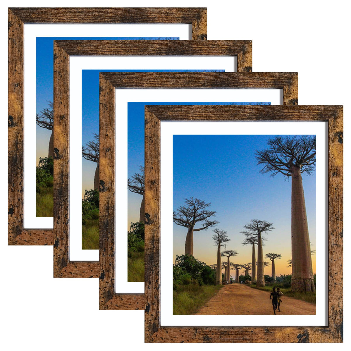 SESEAT 8x10 Picture Frames Rustic Brown with Mat Photo Frames 4 Packs for Tabletop or Wall
