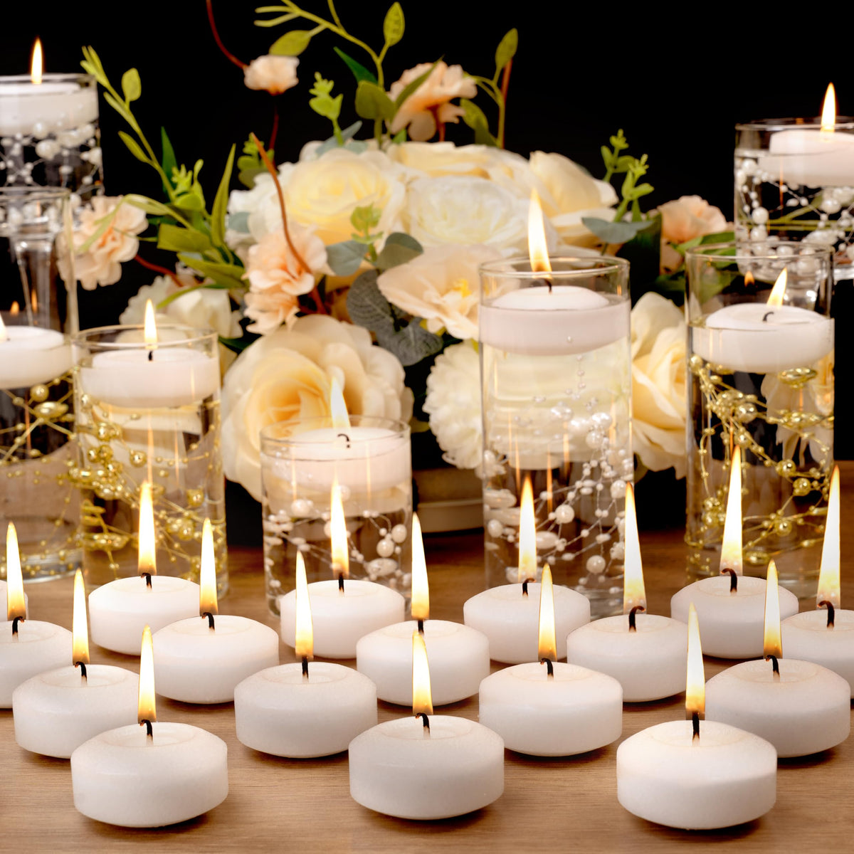 Floating Candles 2-Inch - 12 Pack White Unscented Floating Candles Smokeless Slow Burning Water Candle Set for Centerpieces Wedding Party Gifts Home Decor