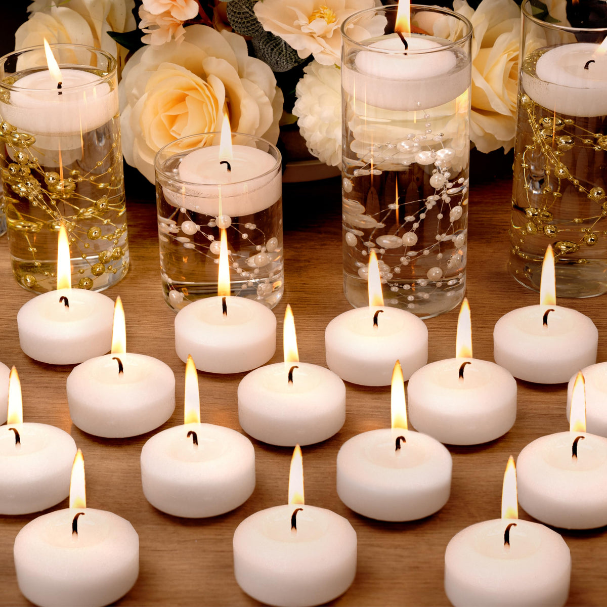Floating Candles 2-Inch - 12 Pack White Unscented Floating Candles Smokeless Slow Burning Water Candle Set for Centerpieces Wedding Party Gifts Home Decor