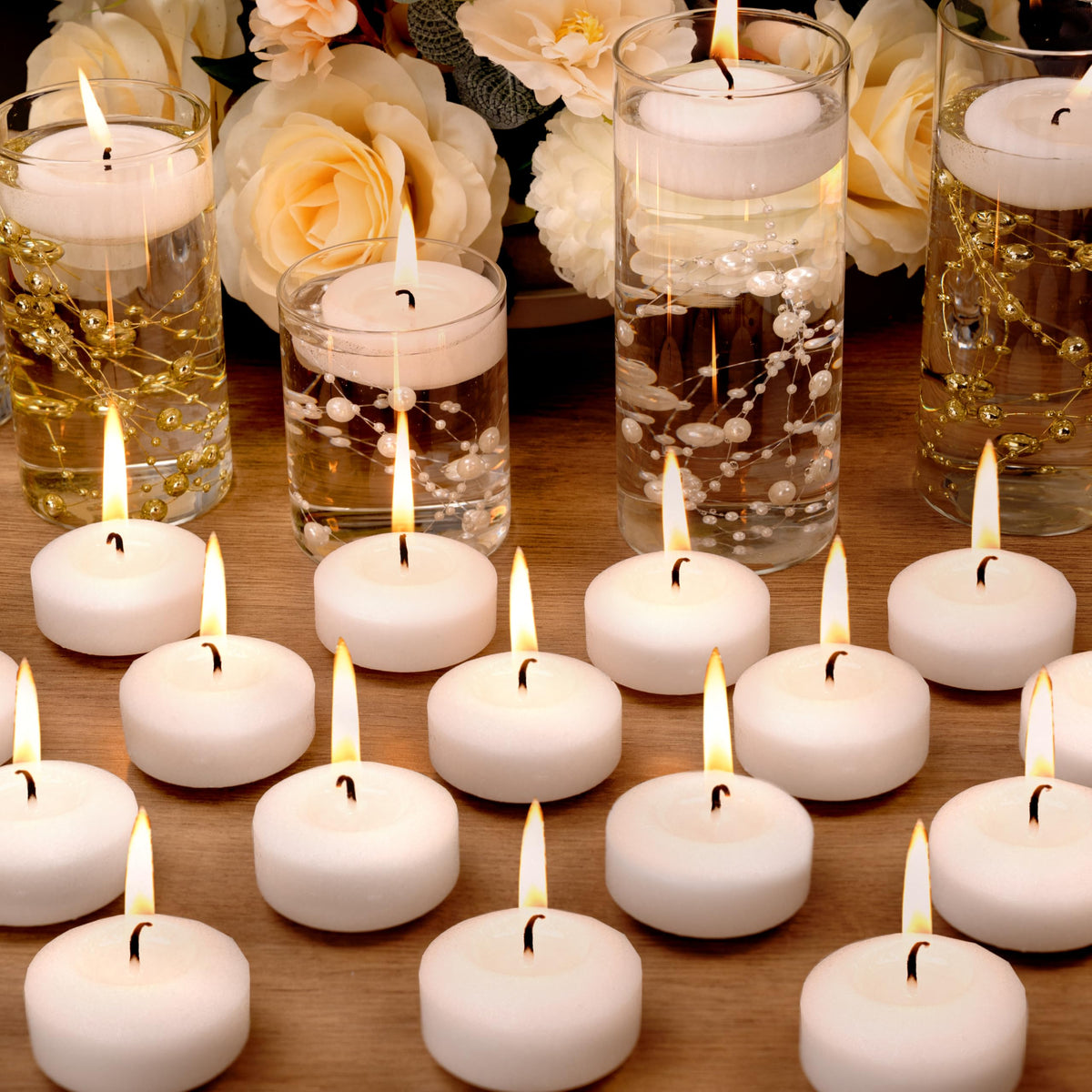Floating Candles 2-Inch - 12 Pack White Unscented Floating Candles Smokeless Slow Burning Water Candle Set for Centerpieces Wedding Party Gifts Home Decor