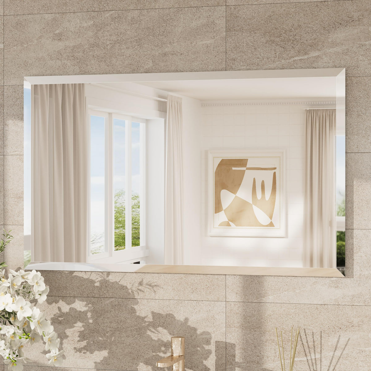 TokeShimi Bathroom Vanity Mirror Frameless with 1" Beveled Edge 24x36 in
