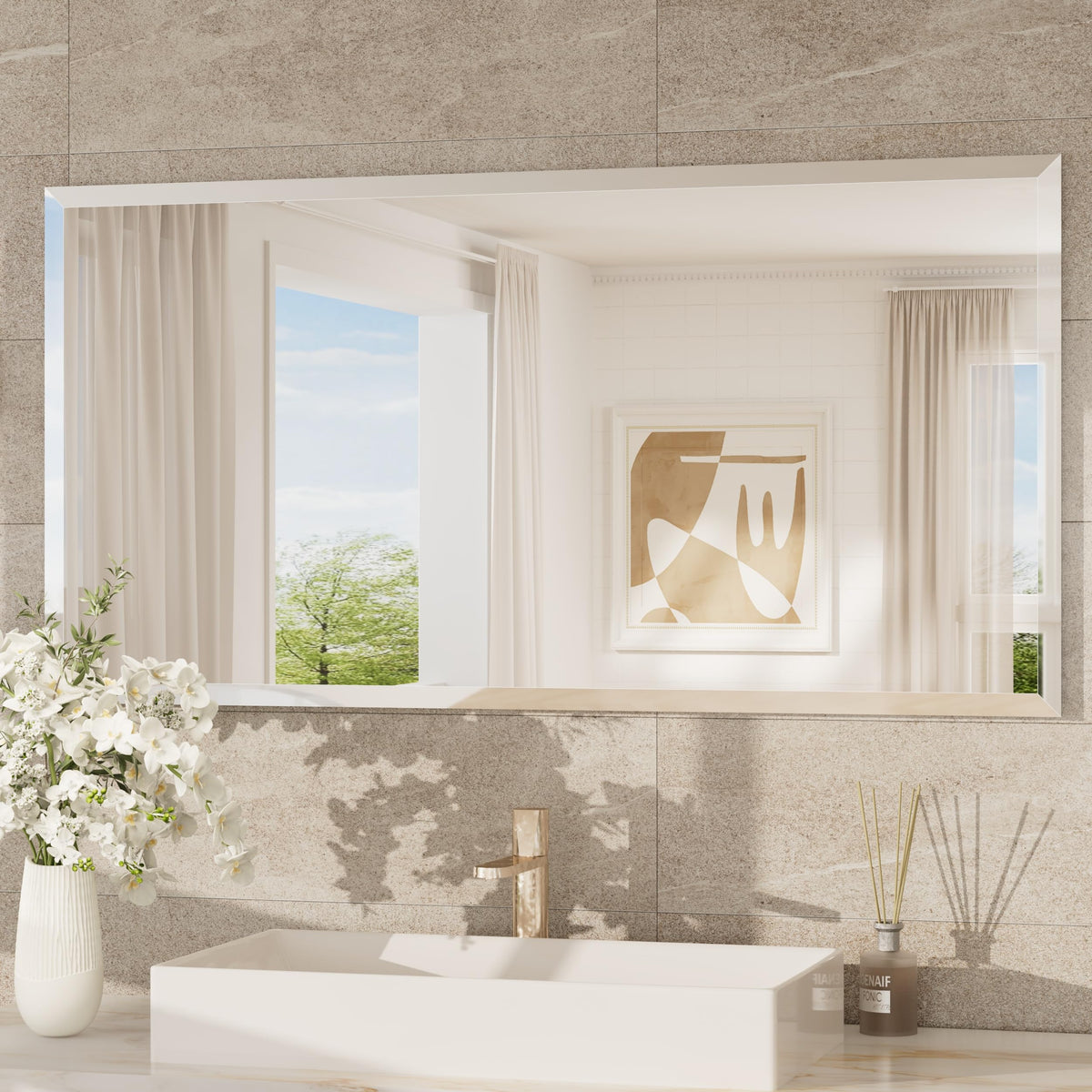 TokeShimi Bathroom Vanity Mirror Frameless with 1" Beveled Edge 24x36 in