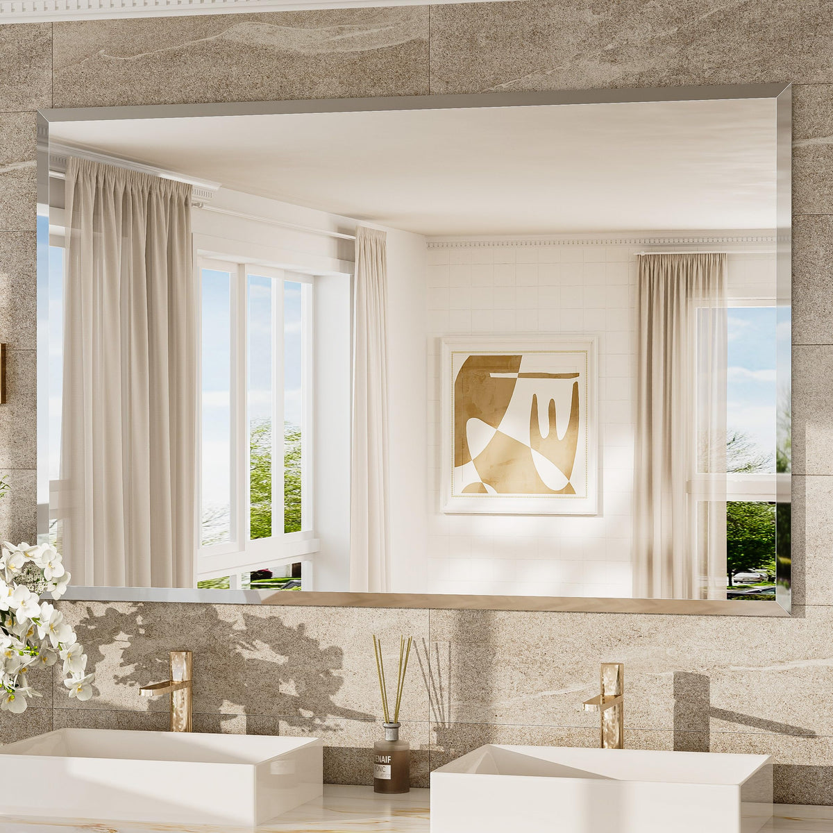 TokeShimi Bathroom Vanity Mirror Frameless with 1" Beveled Edge 24x36 in