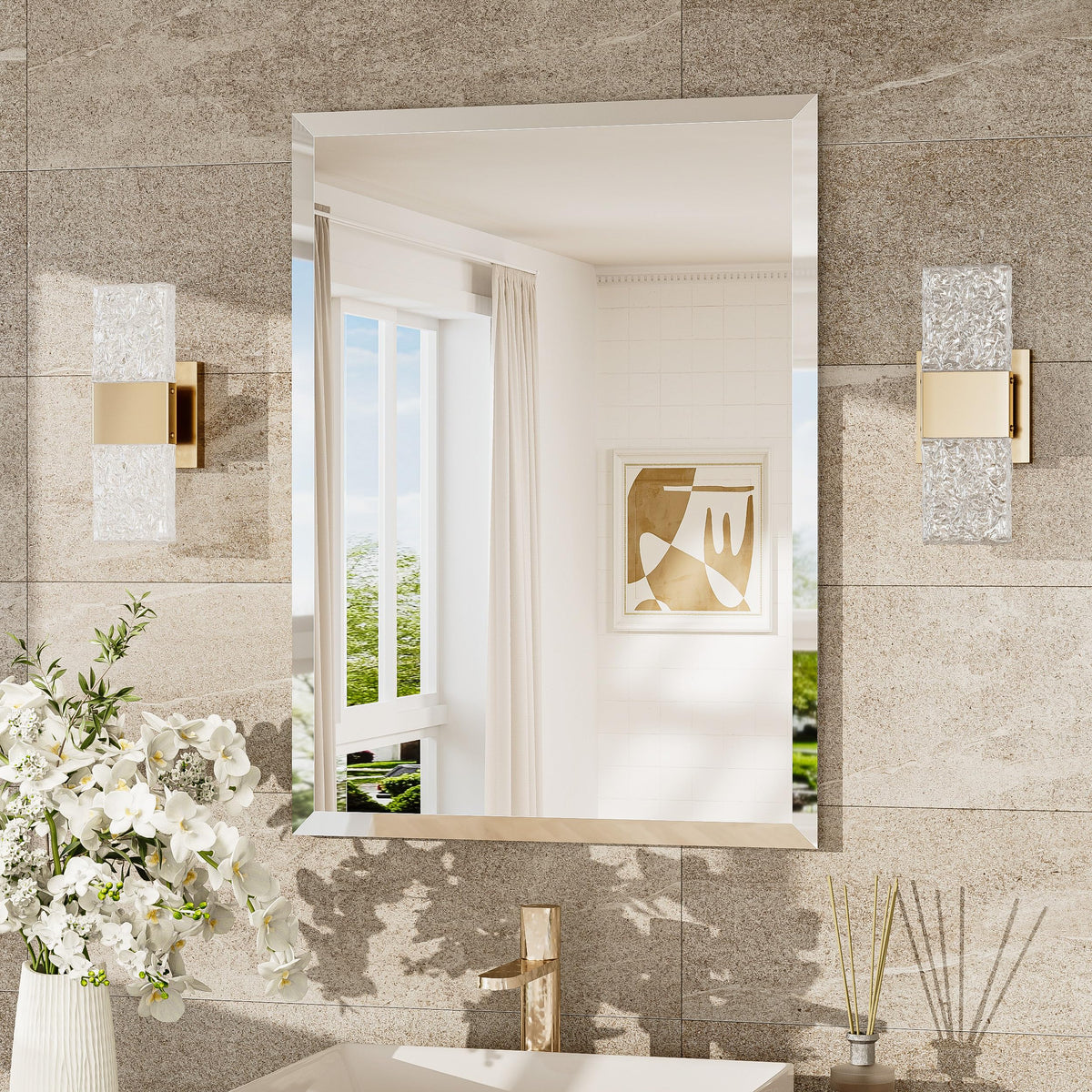 TokeShimi Bathroom Vanity Mirror Frameless with 1" Beveled Edge 24x36 in