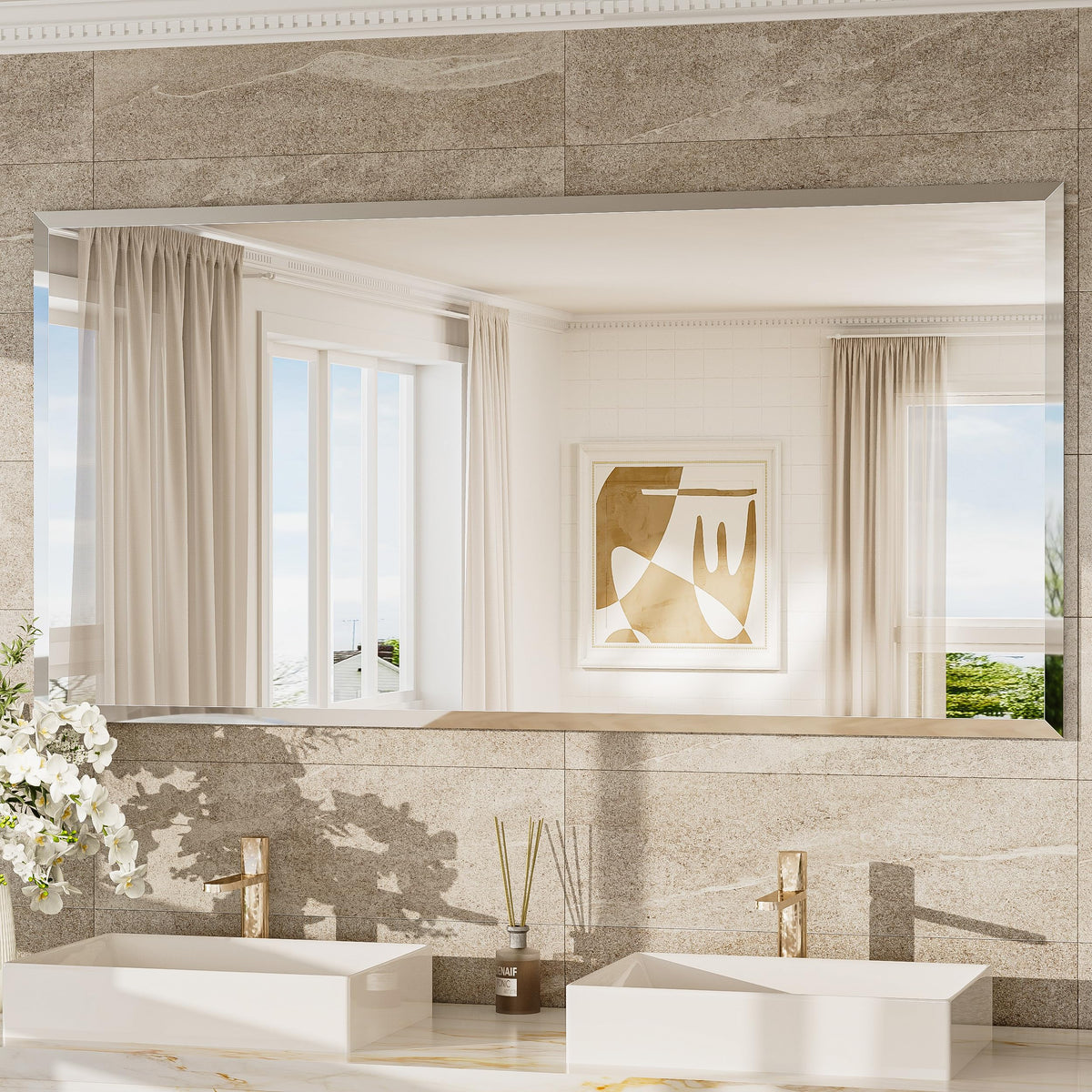 TokeShimi Bathroom Vanity Mirror Frameless with 1" Beveled Edge 24x36 in
