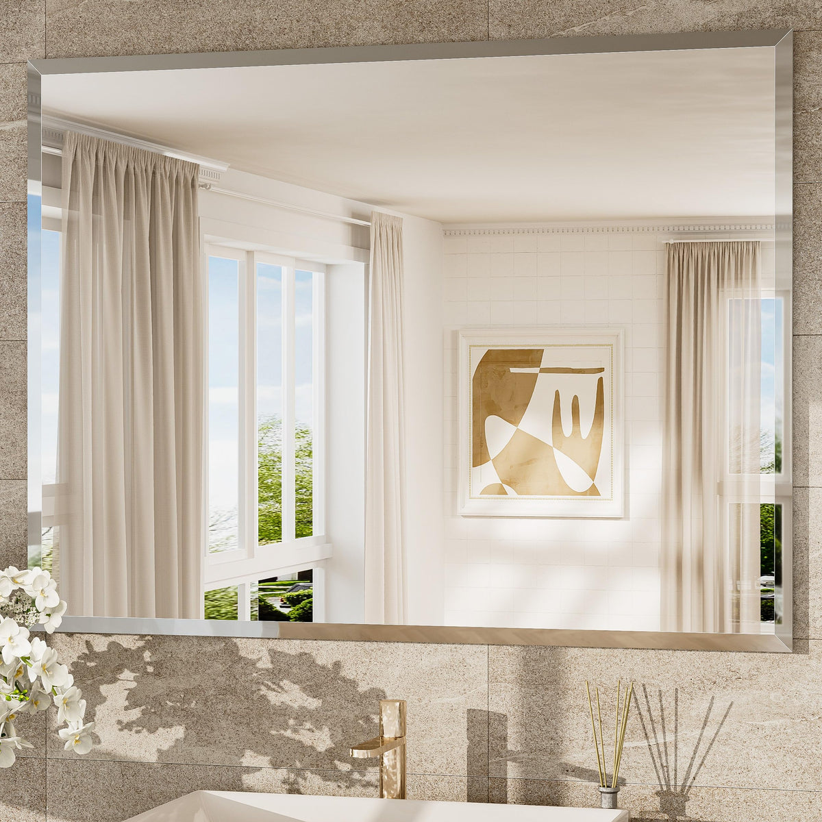 TokeShimi Bathroom Vanity Mirror Frameless with 1" Beveled Edge 24x36 in