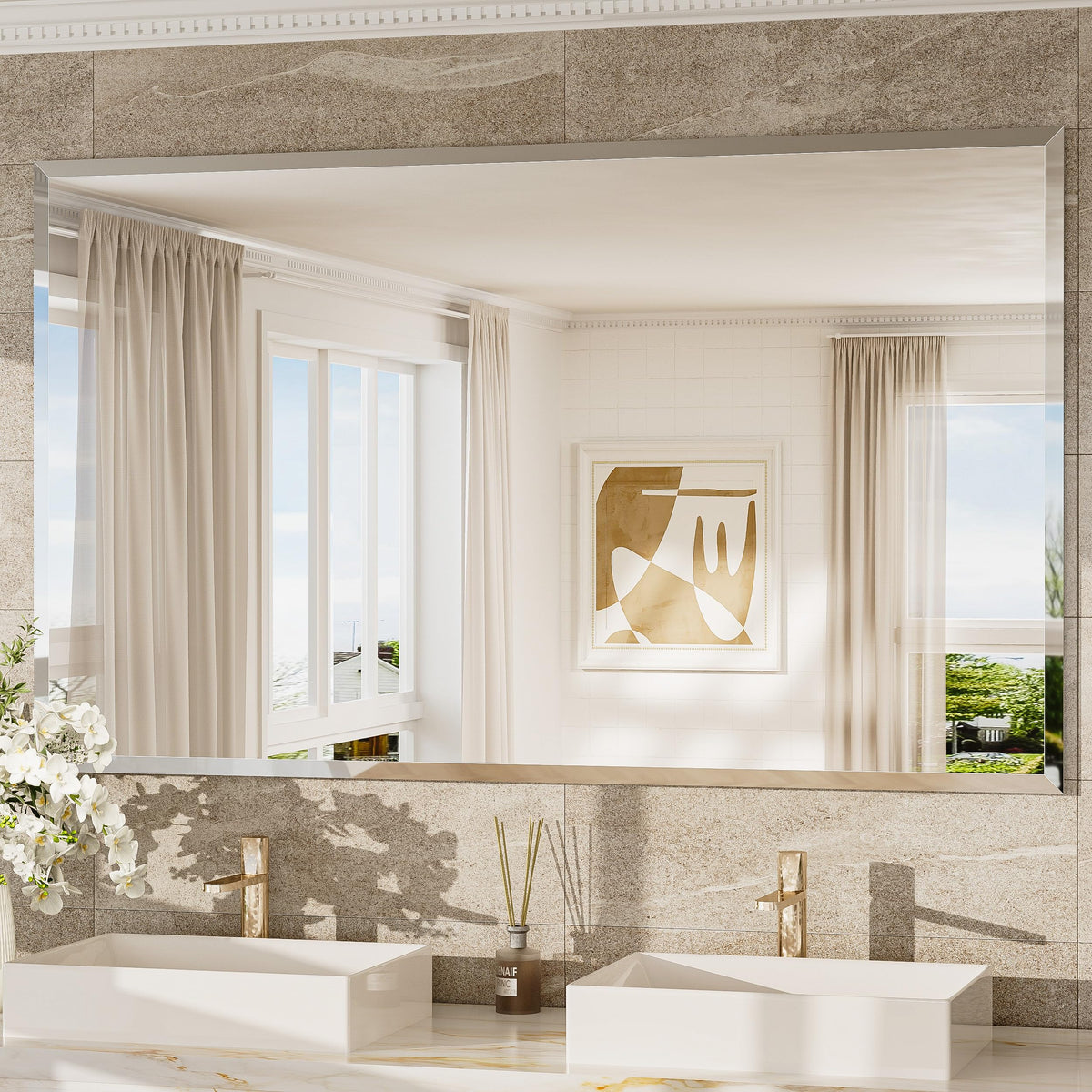 TokeShimi Bathroom Vanity Mirror Frameless with 1" Beveled Edge 24x36 in