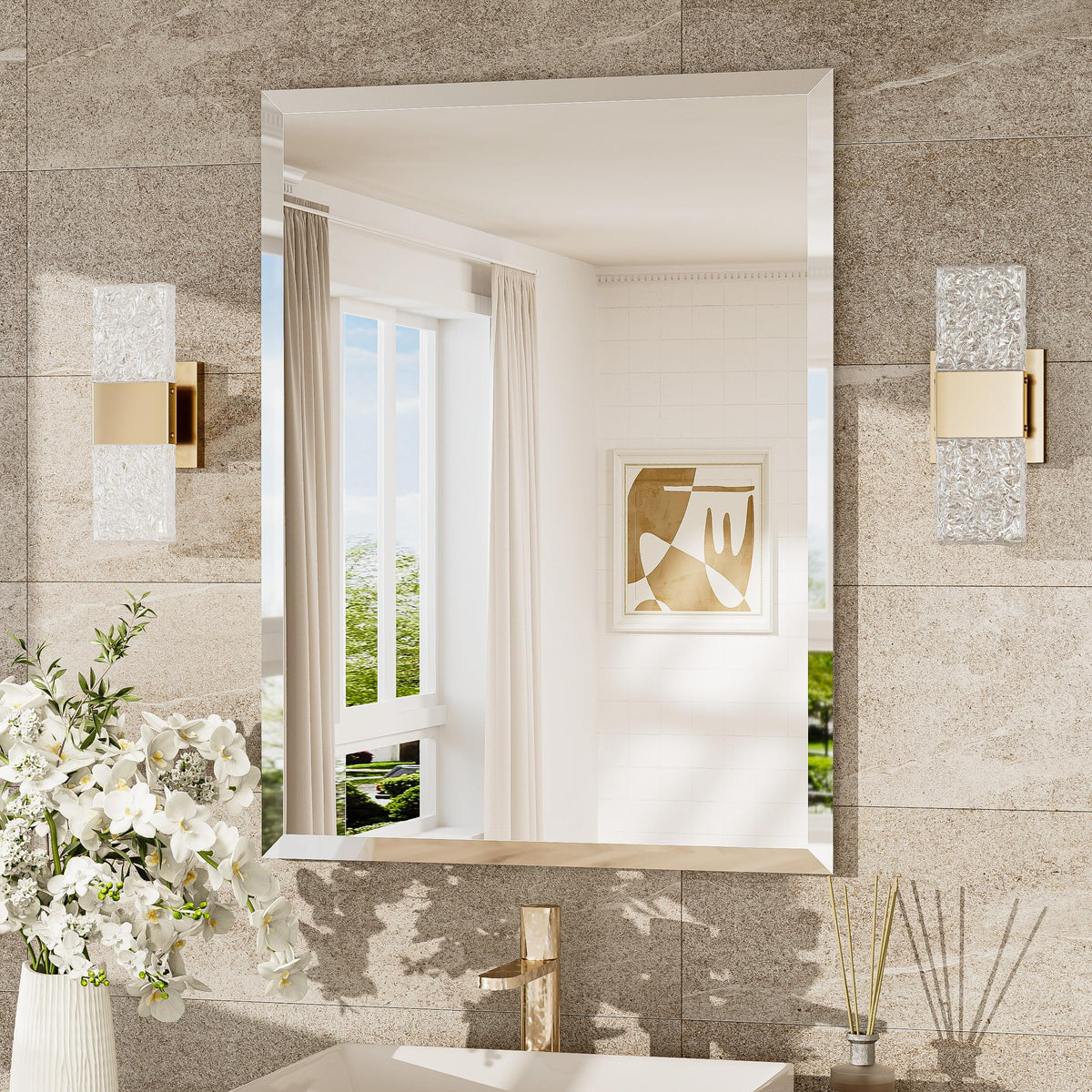 TokeShimi Bathroom Vanity Mirror Frameless with 1" Beveled Edge 24x36 in