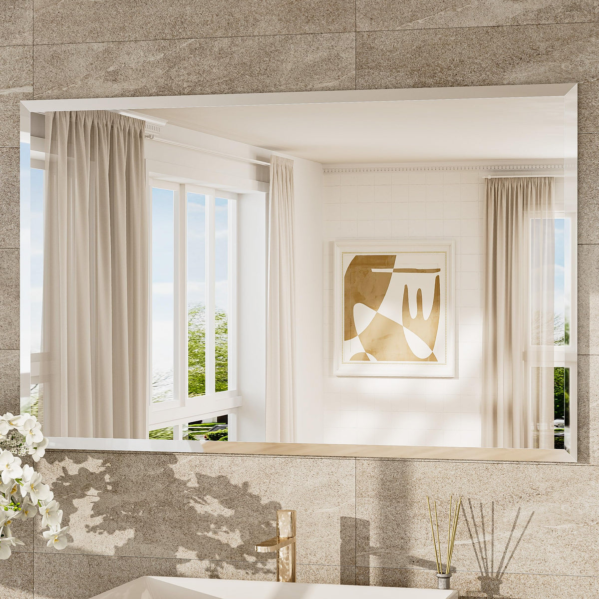 TokeShimi Bathroom Vanity Mirror Frameless with 1" Beveled Edge 24x36 in