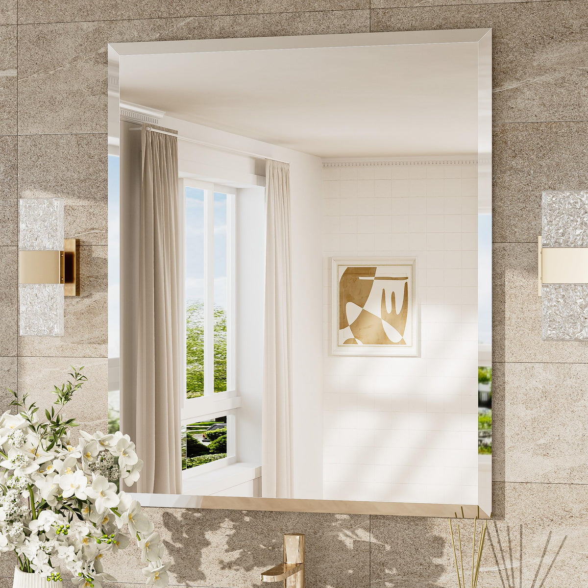 TokeShimi Bathroom Vanity Mirror Frameless with 1" Beveled Edge 24x36 in