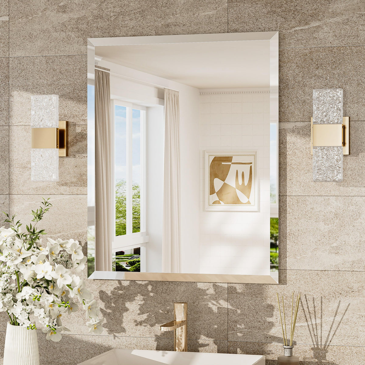 TokeShimi Bathroom Vanity Mirror Frameless with 1" Beveled Edge 24x36 in