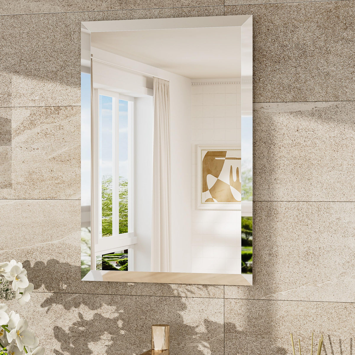 TokeShimi Bathroom Vanity Mirror Frameless with 1" Beveled Edge 24x36 in