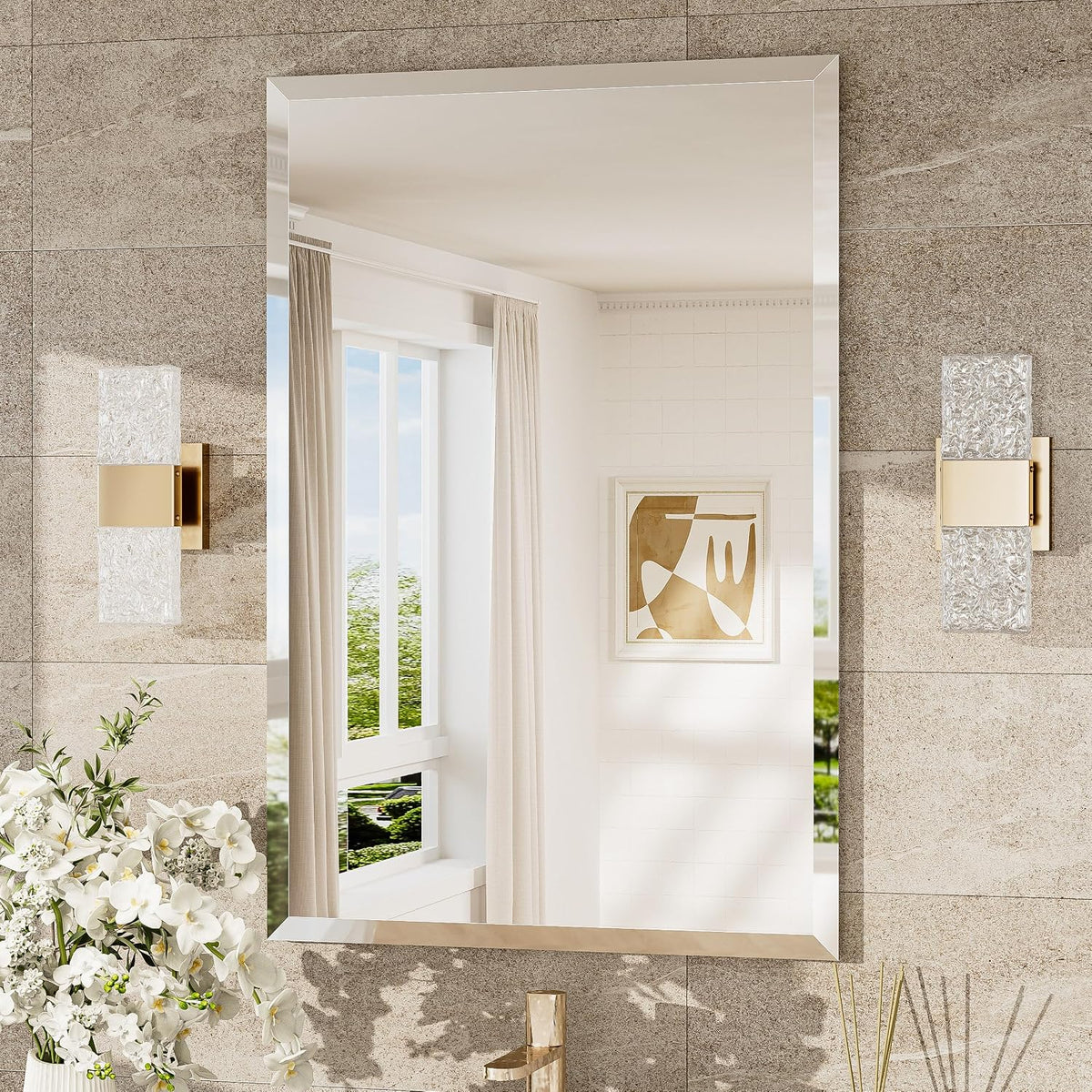 TokeShimi Bathroom Vanity Mirror Frameless with 1" Beveled Edge 24x36 in
