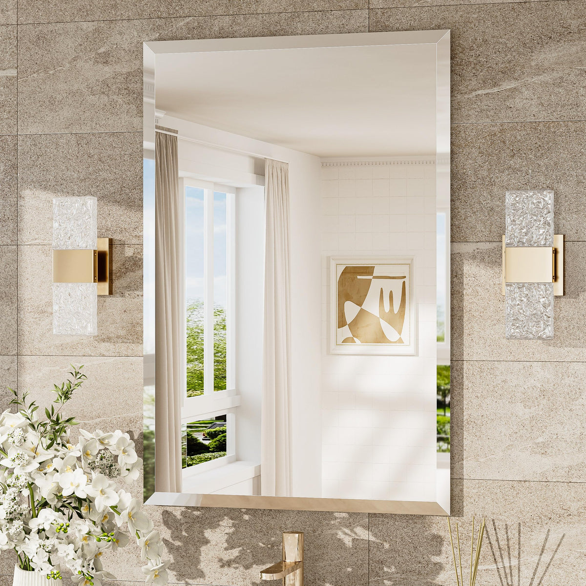 TokeShimi Bathroom Vanity Mirror Frameless with 1" Beveled Edge 24x36 in