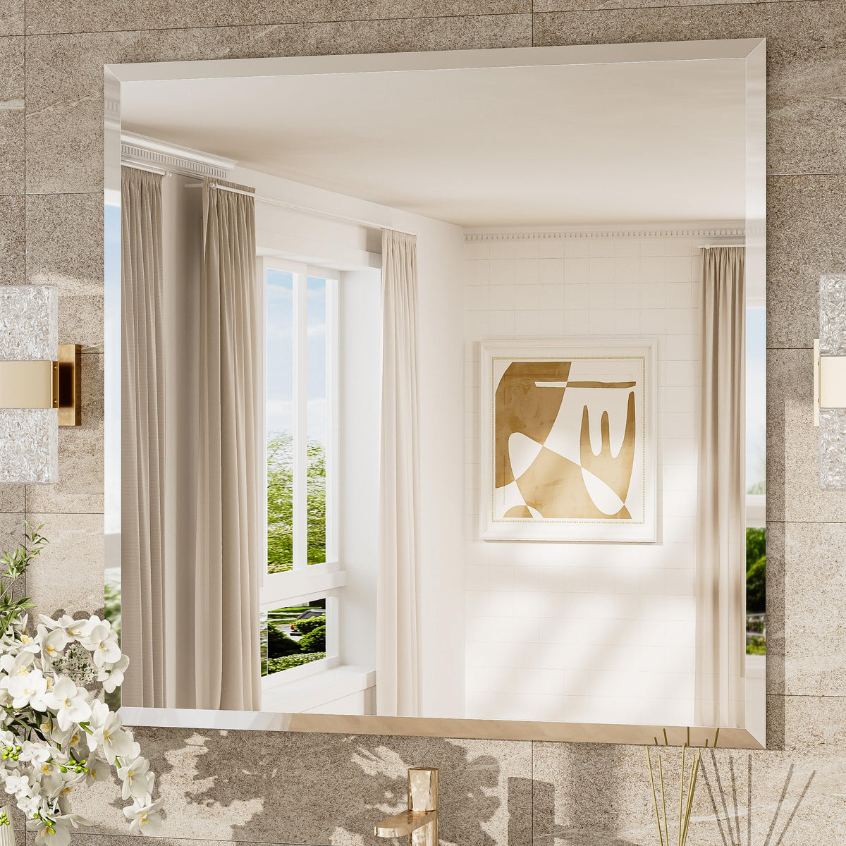 TokeShimi Bathroom Vanity Mirror Frameless with 1" Beveled Edge 24x36 in